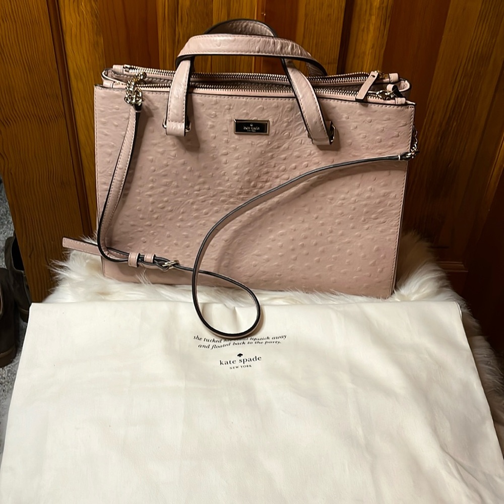 KATE SPADE OSTRICH EMBOSSED BALLET PINK CROSSBODY BAG
